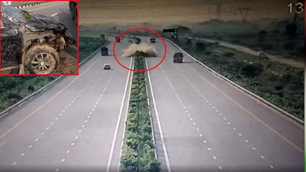 car overturned at agra lucknow expressway caught on cctv camera car overturned at agra lucknow expressway caught on cctv camera