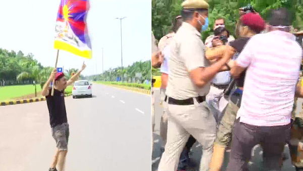Delhi Police take into custody a Tibetan activist protesting in front of Embassy of China Delhi Police take into custody a Tibetan activist protesting in front of Embassy of China
