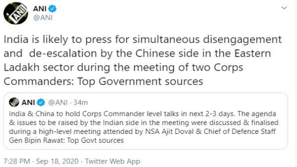 Tension in Ladakh:India-China will have Corps Commander level talks in next 2-3-days- sources Tension in Ladakh:India-China will have Corps Commander level talks in next 2-3-days- sources