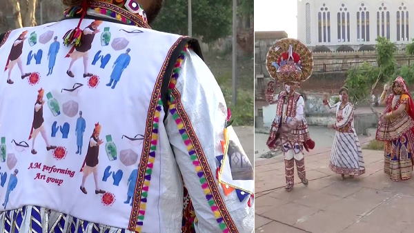 a special PPE kit-themed Navratri costume designed by A Garba dancer in Ahmedabad a special PPE kit-themed Navratri costume designed by A Garba dancer in Ahmedabad