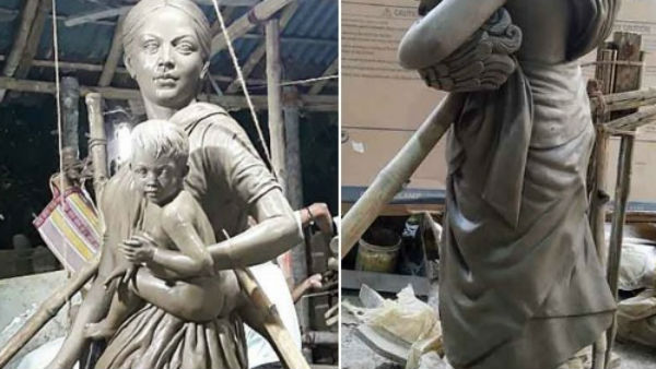 दुर्गा पंडाल में लगीं अप्रवासी महिला मजदूर की मूर्ति, क्यों? दुर्गा पंडाल में लगीं अप्रवासी महिला मजदूर की मूर्ति, क्यों?