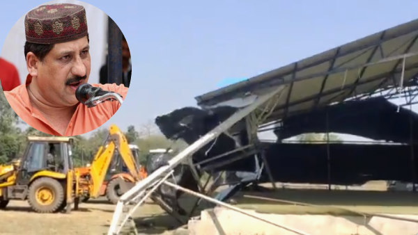 bulldozer on illegal construction of Congress MLA Arif Masood, who protested against French President Emmanuel Macron in Bhopal bulldozer on illegal construction of Congress MLA Arif Masood, who protested against French President Emmanuel Macron in Bhopal