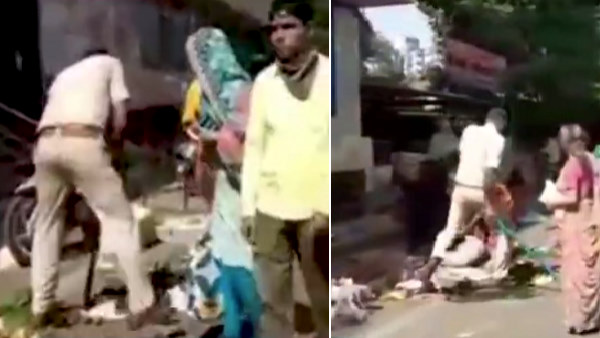 The Policeman Scattered Vegetables On The Road, watch how he Shown Impunity On Vegetable seller In Rajkot The Policeman Scattered Vegetables On The Road, watch how he Shown Impunity On Vegetable seller In Rajkot