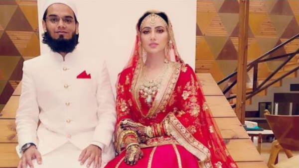 सना खान ने लाल चूड़े में शेयर की ये फाेटो