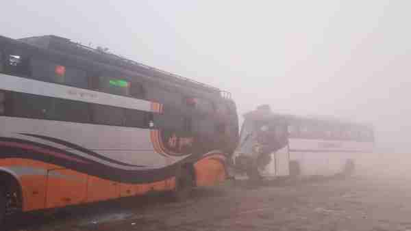 Mathura: One man no more, around 12 hospitlaised after a bus rammed into another vehicle Mathura: One man no more, around 12 hospitlaised after a bus rammed into another vehicle