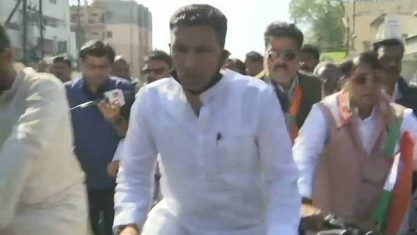 Congress MLAs ride bicycle to Legislative Assembly, in protest against the rising fuel prices Congress MLAs ride bicycle to Legislative Assembly, in protest against the rising fuel prices