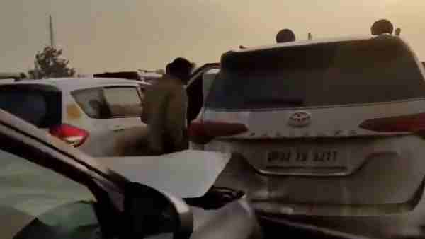 Vehicles in Congress leader Priyanka Gandhis cavalcade collided with each other on Hapur Road Vehicles in Congress leader Priyanka Gandhis cavalcade collided with each other on Hapur Road