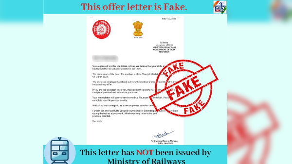PIB fact check on fake railway clerk job offer letter PIB fact check on fake railway clerk job offer letter