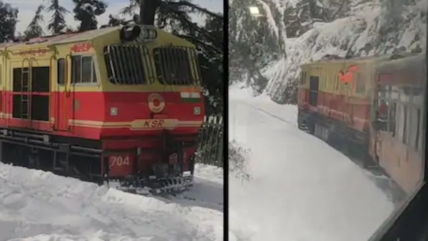 बर्फ की चादर से ढका स्टेशन