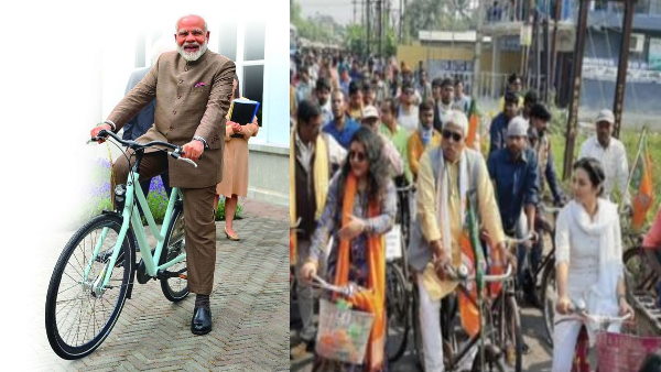 Fact Check viral photo of PM Modi riding bicycle along with Pamela Goswami, fake photo Fact Check viral photo of PM Modi riding bicycle along with Pamela Goswami, fake photo