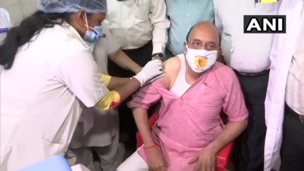 UP Health Minister Jai Pratap Singh takes first dose of COVID 19 vaccine at Lucknow UP Health Minister Jai Pratap Singh takes first dose of COVID 19 vaccine at Lucknow