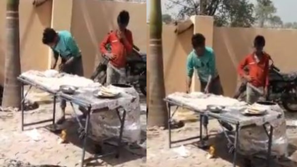 man spitted on roti man spitted on roti