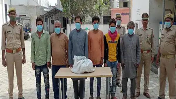 six people handcuffed by police for cow slaughtering in rampur six people handcuffed by police for cow slaughtering in rampur