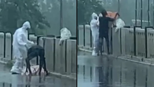 man throw corona positive body into rapti river in Balrampur caught on camera man throw corona positive body into rapti river in Balrampur caught on camera