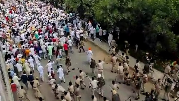 Police lathi-charge on farmers protest CM Manohar Lal Khattar fired tear gas Police lathi-charge on farmers protest CM Manohar Lal Khattar fired tear gas