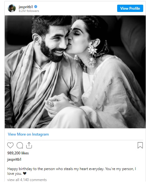 Bumrah ने बीवी संजना को रोमांटिक अंदाज में किया Bday विश Bumrah ने बीवी संजना को रोमांटिक अंदाज में किया Bday विश