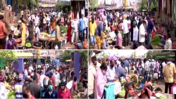 Telangana: Secunderabad vegetable market, people were seen violating covid guidelines , Lockdown extended till May 30 Telangana: Secunderabad vegetable market, people were seen violating covid guidelines , Lockdown extended till May 30