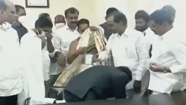 Telangana IAS officer touched CM K Chandrashekhar Raos feet, face criticism Telangana IAS officer touched CM K Chandrashekhar Raos feet, face criticism