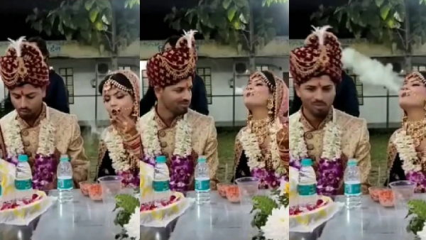 दुल्हन ने शादी के जोड़े में उड़ाए धुएं के छ्ल्ले
