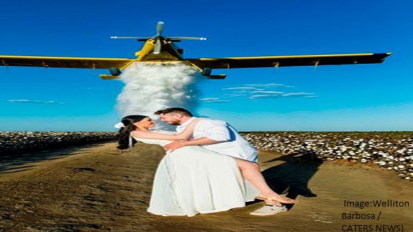 Bride photoshoot: Groom and Bride create artificial Rainbow after spraying 900 liter from Plane, Photos viral Bride photoshoot: Groom and Bride create artificial Rainbow after spraying 900 liter from Plane, Photos viral