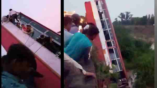 Kanpur News: Roadways bus fell down after breaking the railing Kanpur News: Roadways bus fell down after breaking the railing