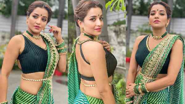 bhojpuri-actress Monalisa shared her latest photo in green saree bhojpuri-actress Monalisa shared her latest photo in green saree