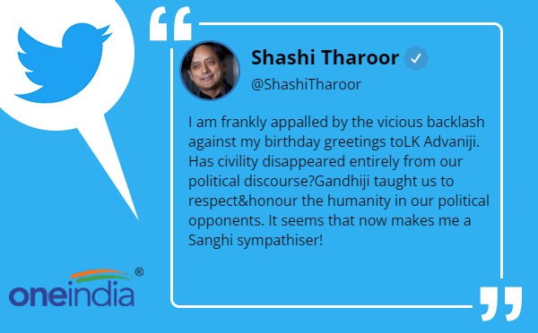 Shashi Tharoor appalled by vicious backlash for extending birthday greetings to BJP leader LK Advani Shashi Tharoor appalled by vicious backlash for extending birthday greetings to BJP leader LK Advani