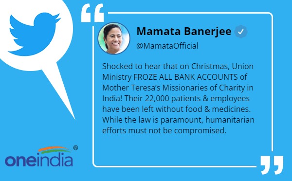 Mamata Banerjee expressed shock at reports bank accounts of Mother Teresas Missionaries frozen Mamata Banerjee expressed shock at reports bank accounts of Mother Teresas Missionaries frozen