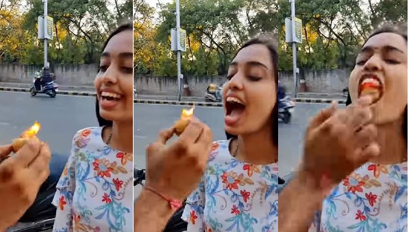 After Fire Pan Now Fire Golgappa: Girl Eating Fire Golgappa, what happens next will shocked you, video viral After Fire Pan Now Fire Golgappa: Girl Eating Fire Golgappa, what happens next will shocked you, video viral