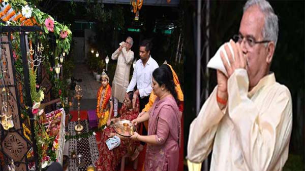 सीएम ने सहपरिवार की पूजा, किया शंखनाद