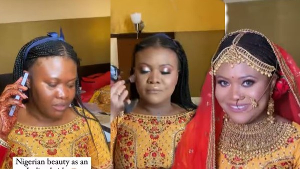 Viral Video: When a Nigerian woman dressed up as an Indian bride on her wedding day Viral Video: When a Nigerian woman dressed up as an Indian bride on her wedding day