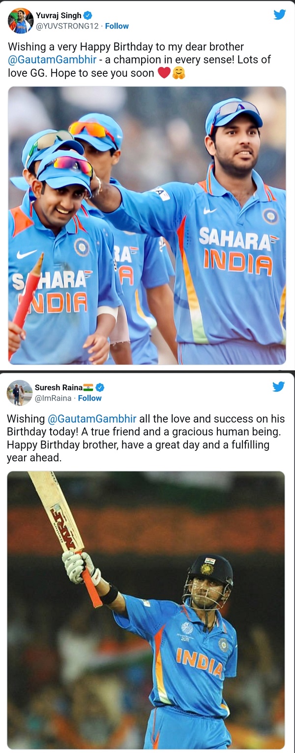 युवराज सिंह, सुरेश रैना ने शुभकामनाएं दी