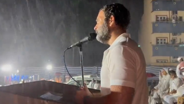 Rahul Gandhi addresses a public rally amid rains in Mysuru during Bharat Jodo Yatra Rahul Gandhi addresses a public rally amid rains in Mysuru during Bharat Jodo Yatra