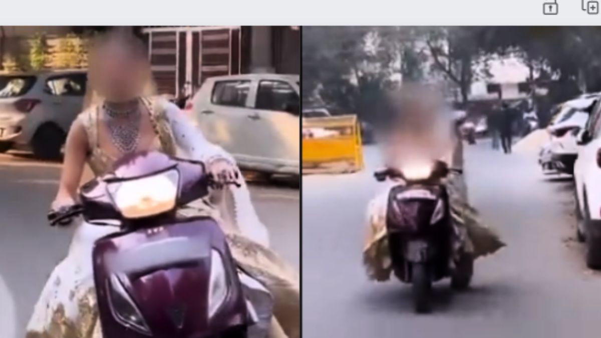 VIDEO बिना हेलमेट के सड़क पर स्कूटी भगाती दिखी दुल्हनिया, दिल्ली पुलिस