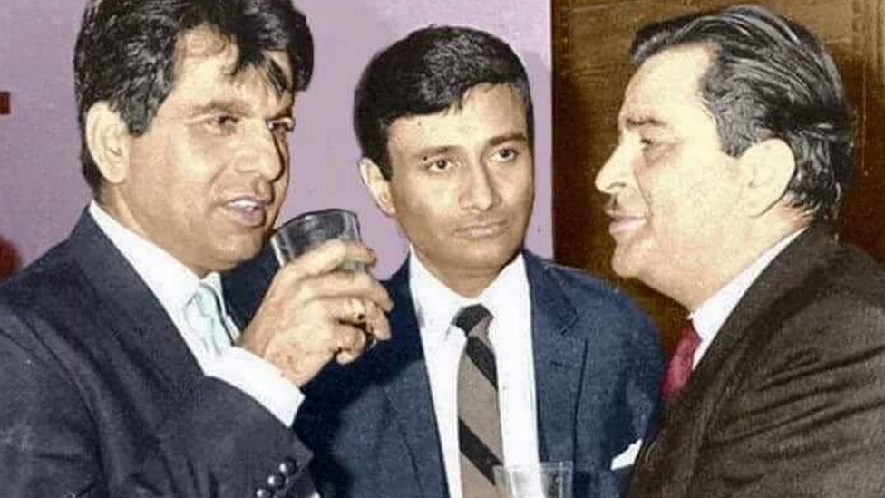 दिलीप कुमार(बाएं), देव आनंद (बीच में) और राज कपूर दिलीप कुमार(बाएं), देव आनंद (बीच में) और राज कपूर