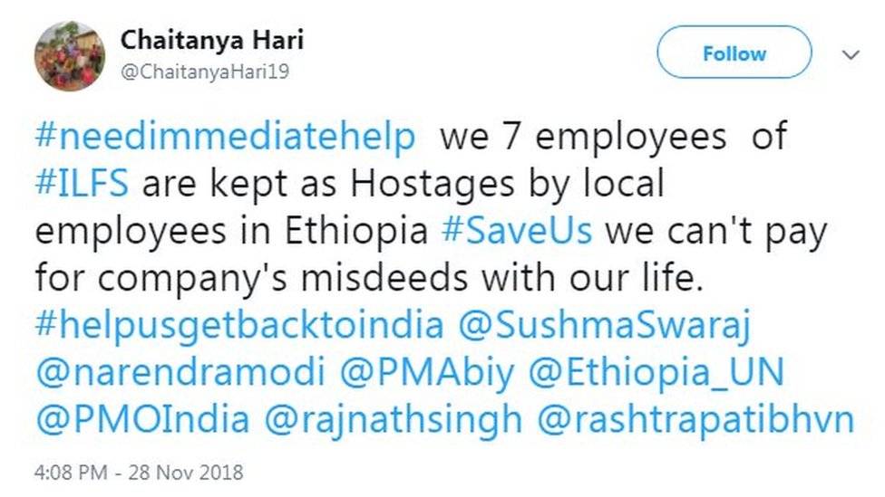 आईएलएफ़एस के कर्मचारी का ट्वीट आईएलएफ़एस के कर्मचारी का ट्वीट