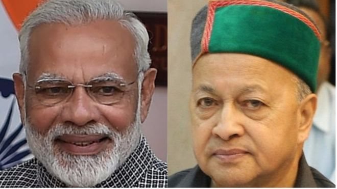नरेंद्र मोदी और वीरभद्र नरेंद्र मोदी और वीरभद्र